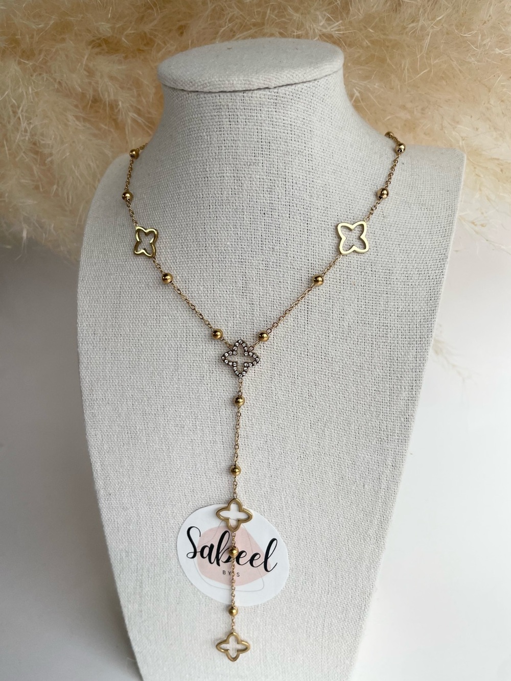 Rhinestone Y Necklace Stainless Steel | Collier Y Strass Acier Inoxydable